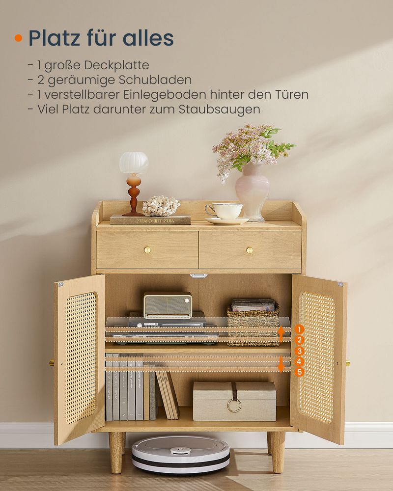 Dressoir - Stijlvolle Opbergkast met Rotan & Massief Houten Poten - Image 5