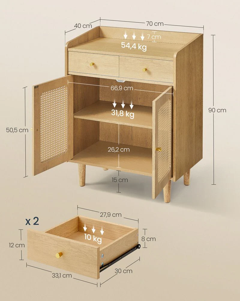 Dressoir - Stijlvolle Opbergkast met Rotan & Massief Houten Poten - Image 8