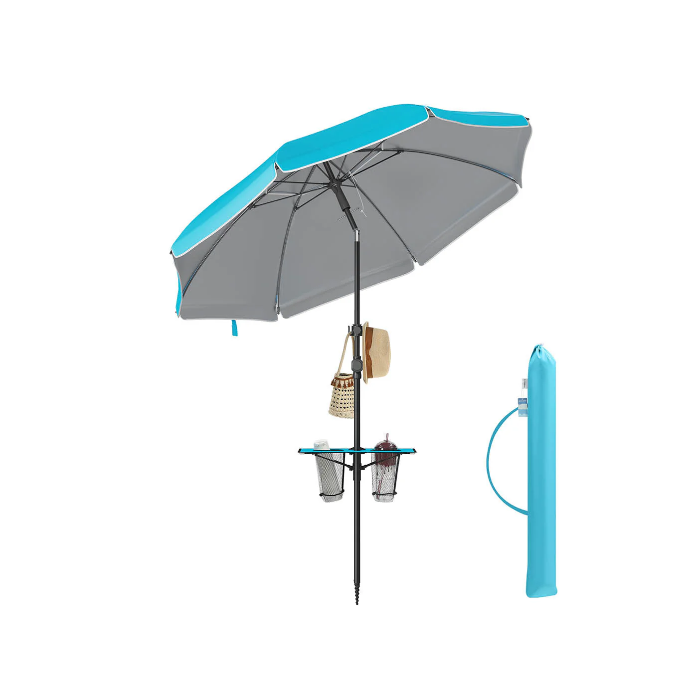 Strandparasol met Opbergruimte – Ø160 of 200 cm – Verstelbaar – UPF 50+ UV-bescherming – Inclusief Draagtasje