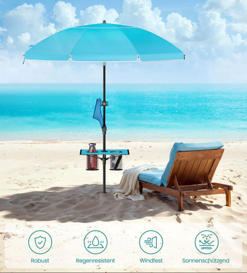 Strandparasol met Opbergruimte – Ø160 of 200 cm – Verstelbaar – UPF 50+ UV-bescherming – Inclusief Draagtasje - Image 4