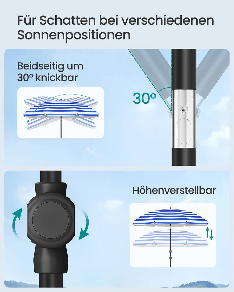 Strandparasol met Opbergruimte – Ø160 of 200 cm – Verstelbaar – UPF 50+ UV-bescherming – Inclusief Draagtasje - Image 8