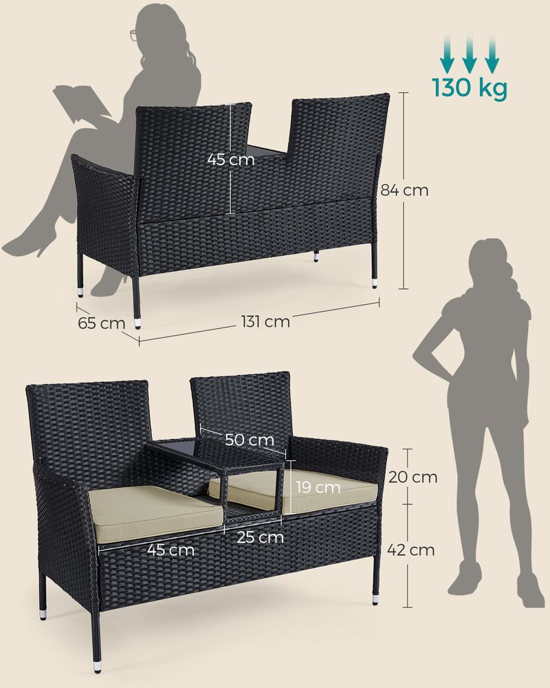 Tuinbankje met Tafeltje - Tuinstoelen - Tuinset - Zwart - Image 3