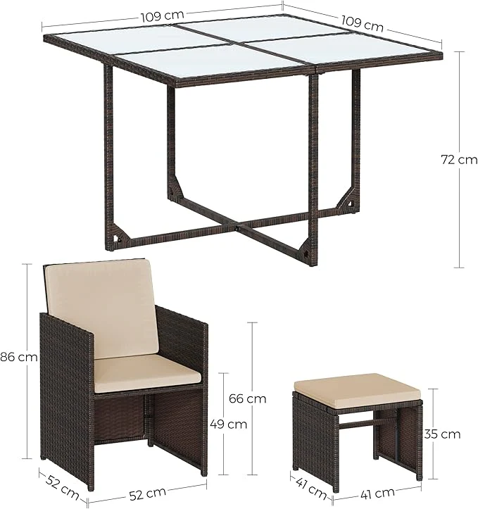 Complete Tuinmeubelset - Polyrattan Stoelen + Tafel - Terras Set met Kussens - Image 4