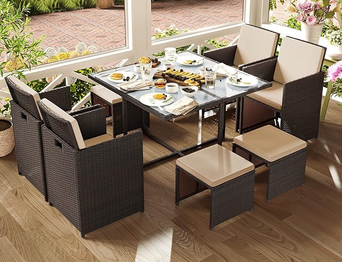 Complete Tuinmeubelset - Polyrattan Stoelen + Tafel - Terras Set met Kussens - Image 6