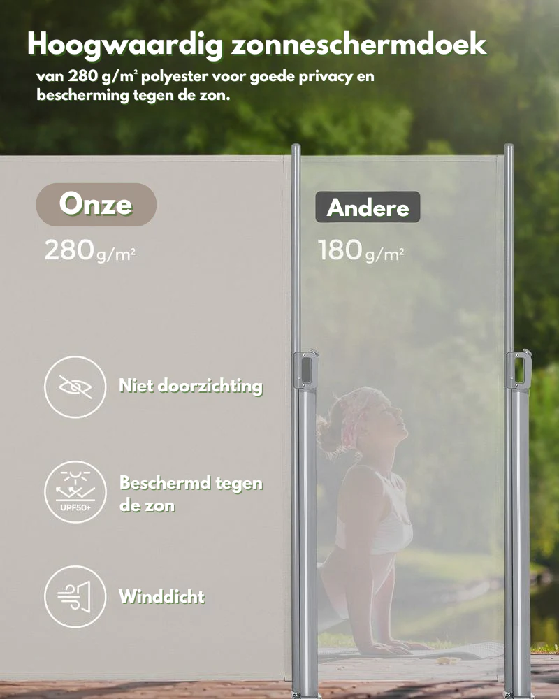 Tuinscherm / Zijzonnescherm Voor Balkon & Terras – Aluminium / Taupe - Image 2
