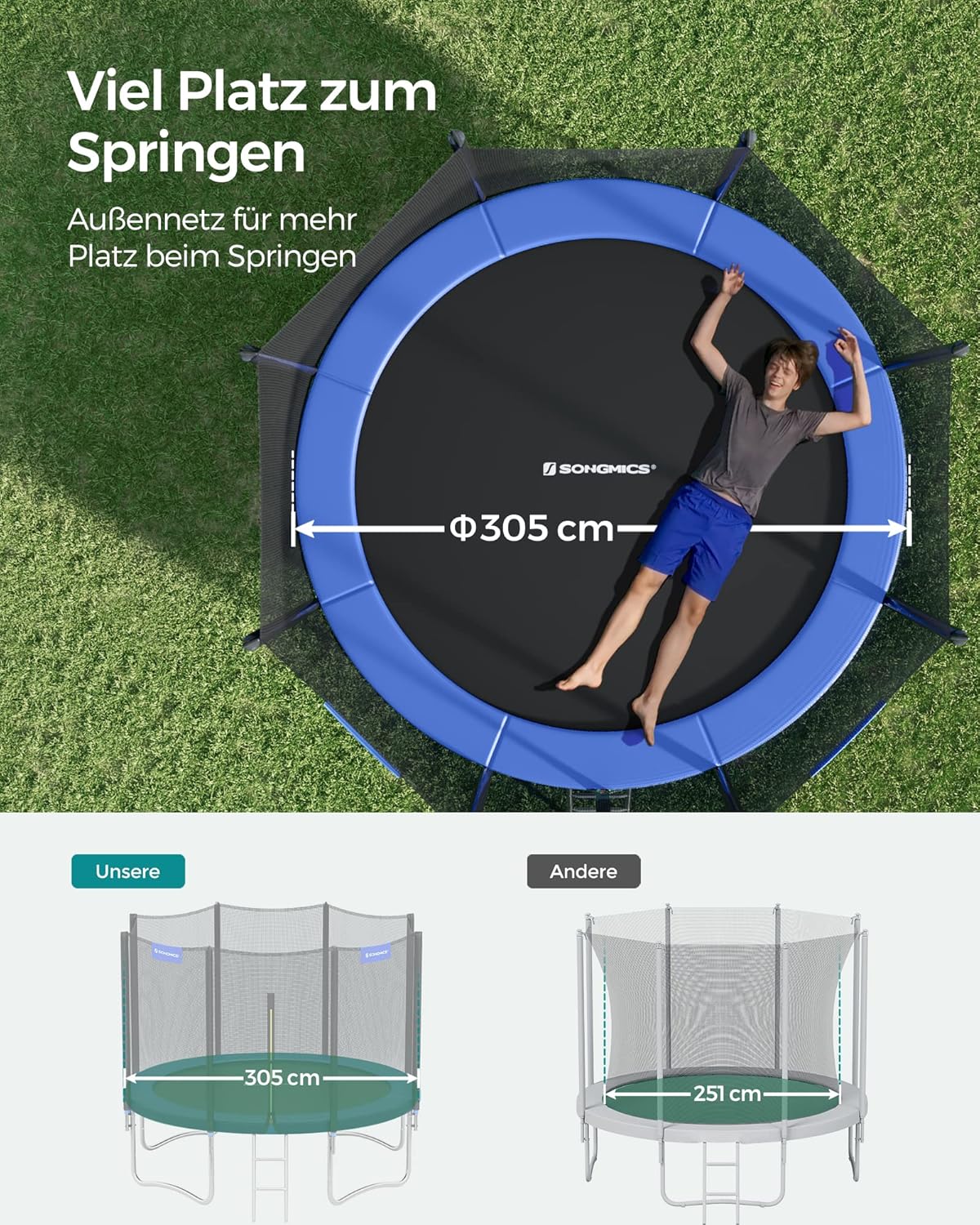 Tuintrampoline – 305 cm – Met Veiligheidsnet, Ladder En Randafdekking – TÜV Rheinland Gecertificeerd – Veilig Springplezier - Image 4