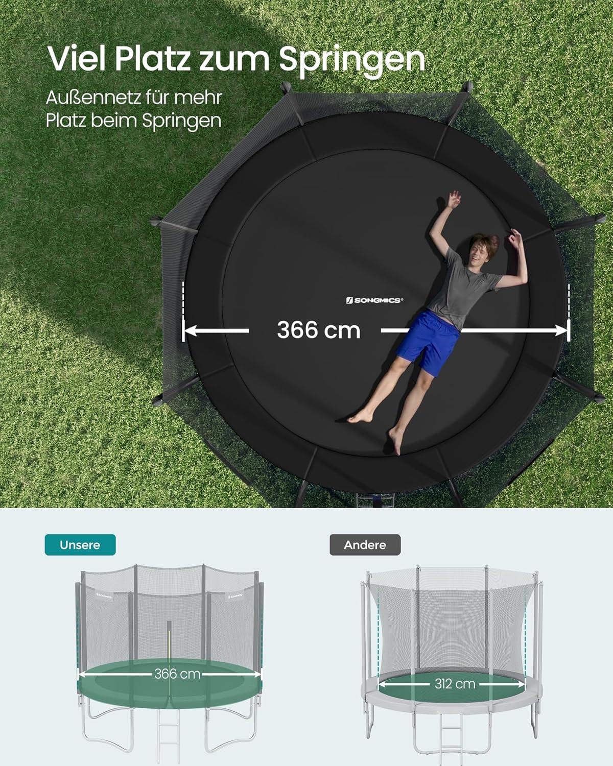 Tuintrampoline – 366 cm – Met Veiligheidsnet, Ladder En Randafdekking – TÜV Getest – Voor Kinderen En Volwassenen - Image 5