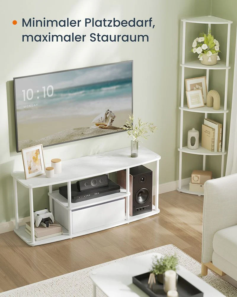 TV-meubel 110 cm – Wit – 3 Niveaus – Zonder Gereedschap te Monteren – Met Stoffen Lade – Tot 98 kg Draagvermogen - Image 7