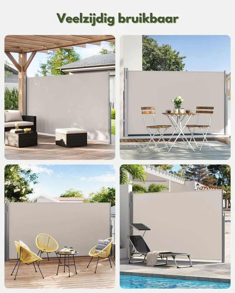 Uitschuifbaar Tuinscherm - Windscherm - Roestvrij Zonnescherm - Aluminium / Beige - Image 6