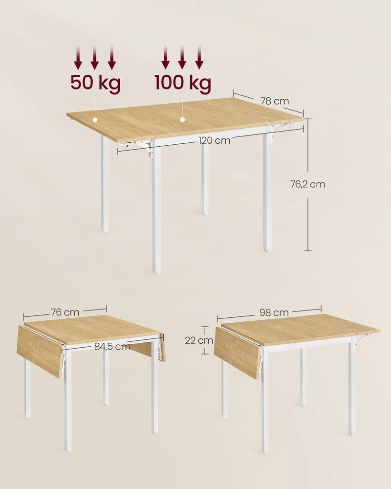 Uitschuifbare Eettafel – Inklapbaar Ontwerp – 78 x 120 cm – Industriële Stijl - Image 9