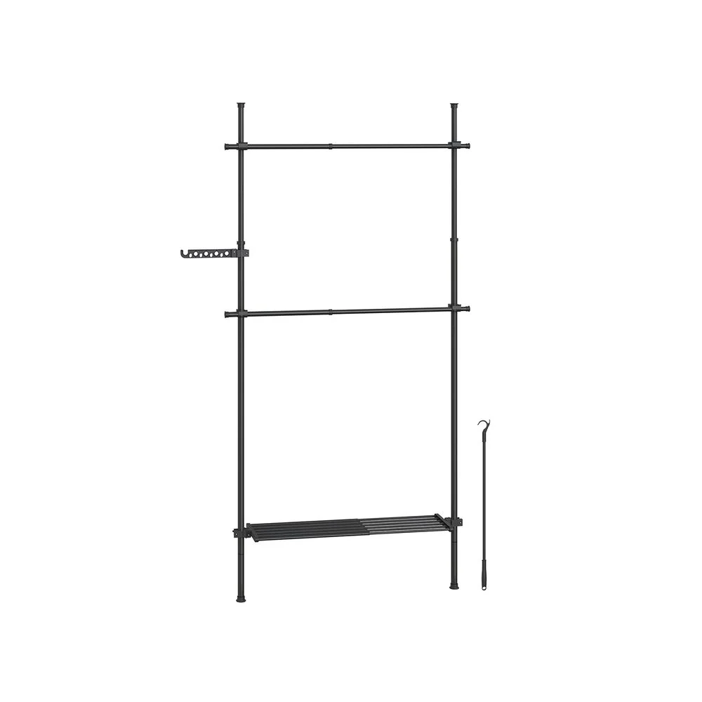 Uitschuifbare Kledingstandaard – Verstelbare Garderobe met Dubbele Kledingstang en Opbergplank - Image 15