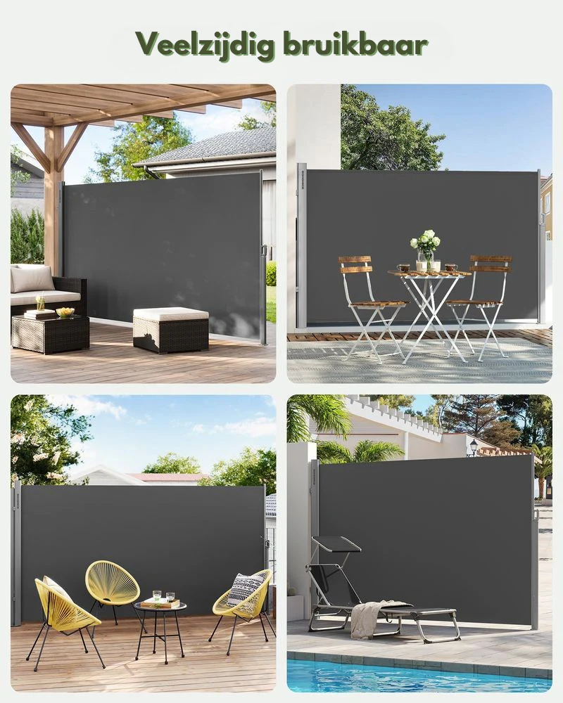 Uittrekbaar Zijluifel – Tuinscherm / Zijzonnescherm Voor Balkon & Terras – Ijzer / Antraciet - Image 12