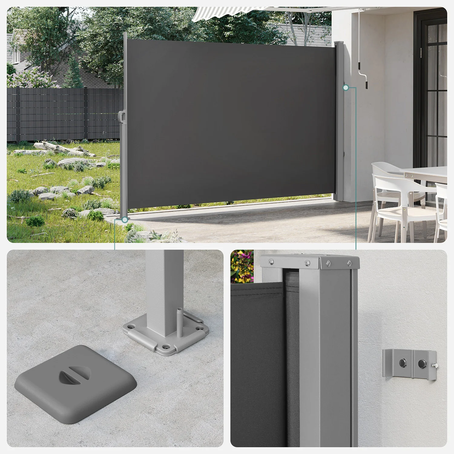 Uittrekbaar Zijluifel – Tuinscherm / Zijzonnescherm Voor Balkon & Terras – Ijzer / Antraciet - Image 3