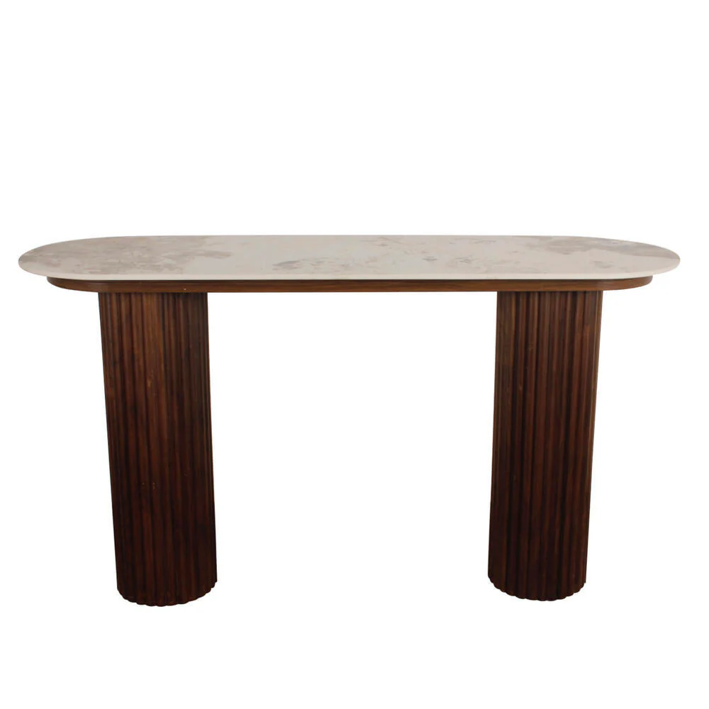 Urban Chique Bijzettafel – Keramisch Marmer / Walnootfineer – 130 x 40 x 72 cm – Modern Design – Natuurlijke ElegantIe - Image 3