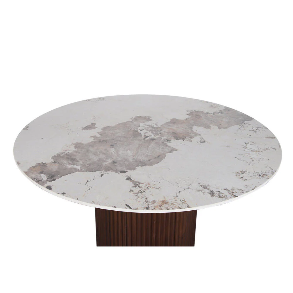 Urban Chique Ronde Eettafel – Keramisch Marmer / Walnootfineer – 120 x 120 x 76 cm – Modern Design – Tijdloze Elegantie - Image 3