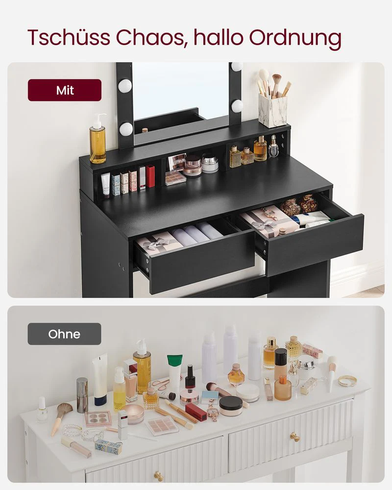 Kaptafel met Verlichting - Make-up tafel - Kaptafel met Lade en Spiegel - Image 7