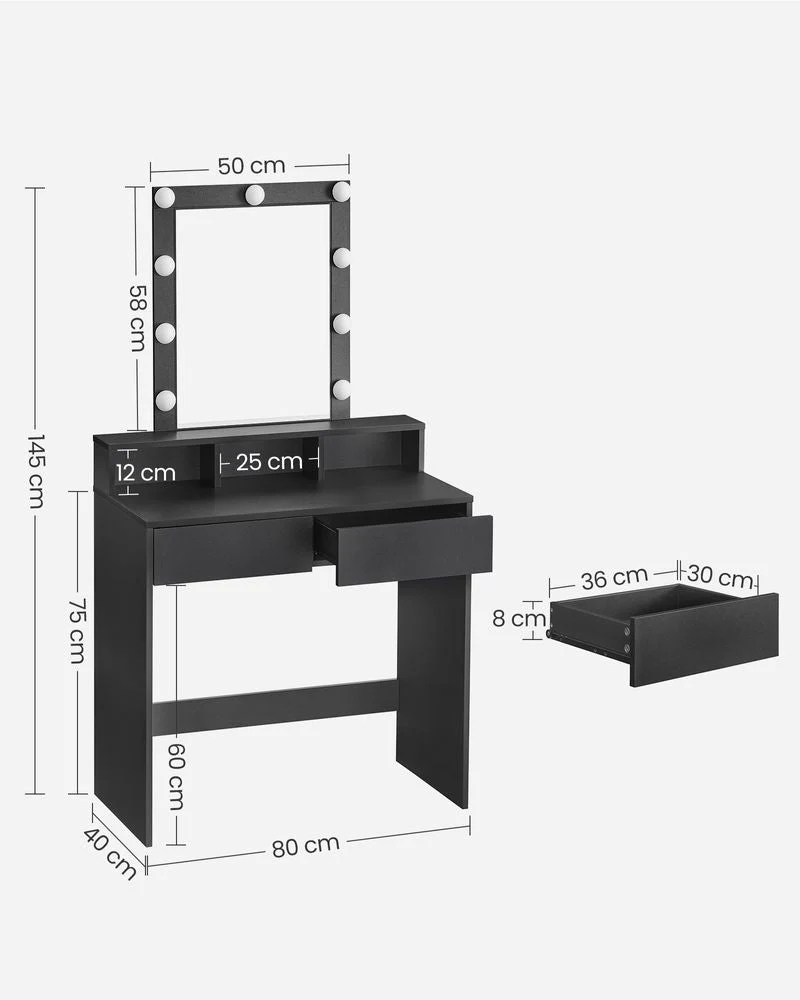 Kaptafel met Verlichting - Make-up tafel - Kaptafel met Lade en Spiegel - Image 8