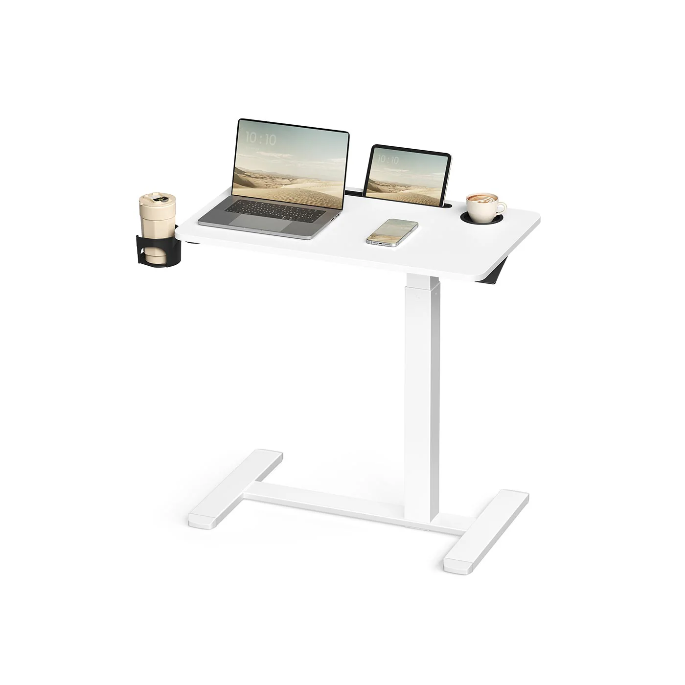 Verstelbare Bijzettafel met Wielen – Hoogte 65-102 cm – Wit – Multifunctioneel Tafeltje