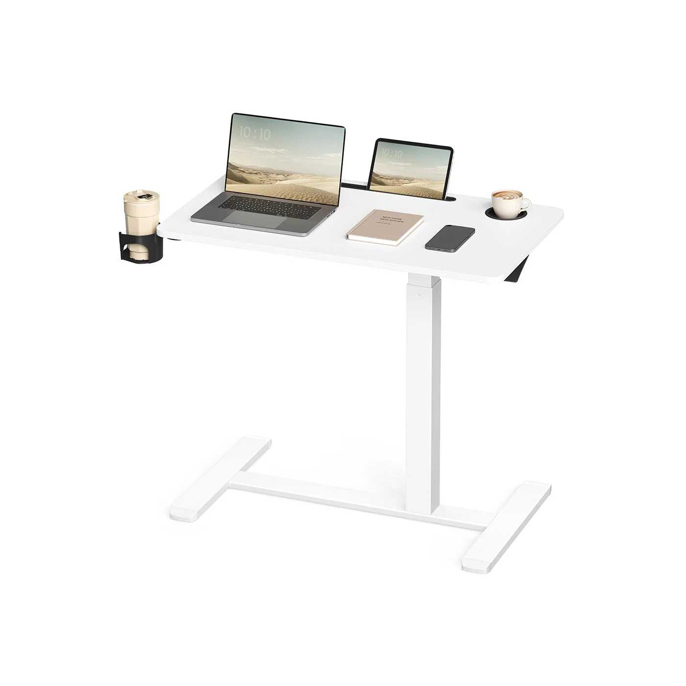 Verstelbare Bijzettafel met Wielen – Hoogte 65-102 cm – Wit – Multifunctioneel Tafeltje - Image 2