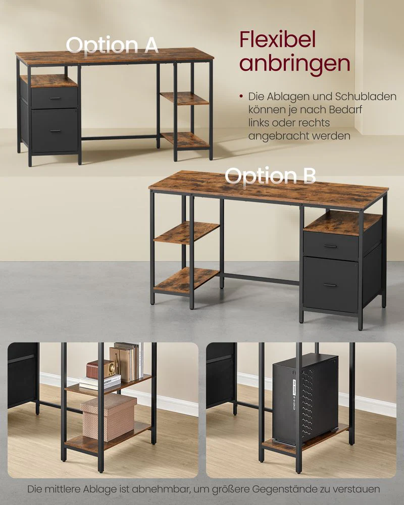Vintage Bureau 140 of 160 cm – Industrieel Design met Laden en Planken – Tot 50 kg Draagvermogen - Image 6