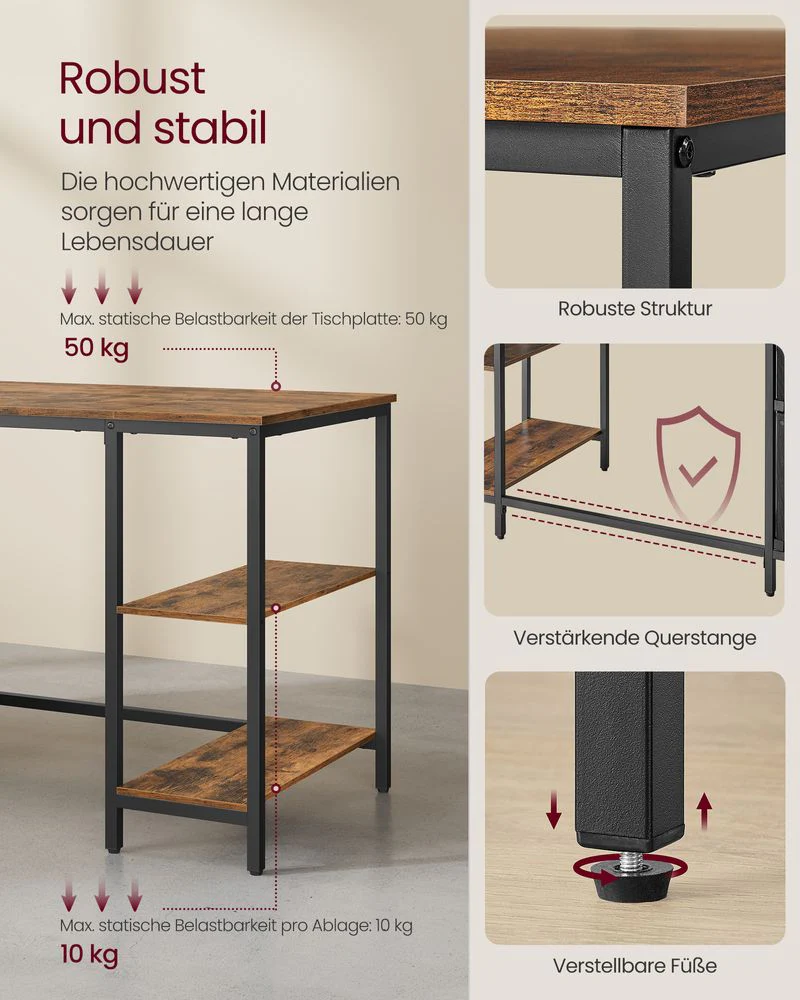 Vintage Bureau 140 of 160 cm – Industrieel Design met Laden en Planken – Tot 50 kg Draagvermogen - Image 8