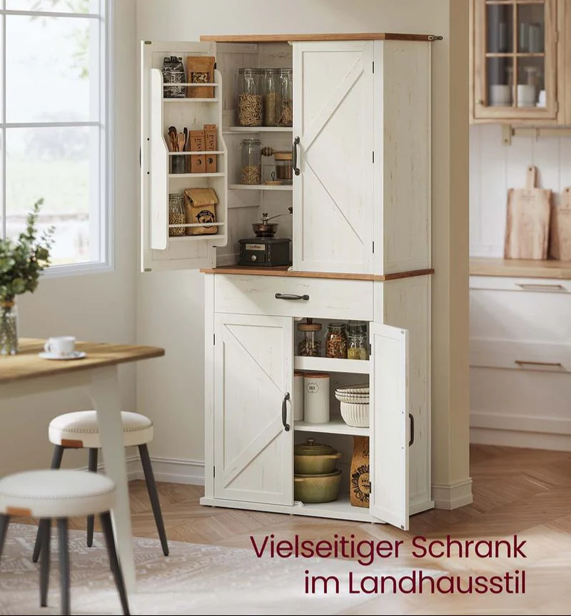 Voorraadkast met Lade en Uittrekbaar Vak – 80 cm Breed – Verstelbare Planken – Vintage Wit - Image 2