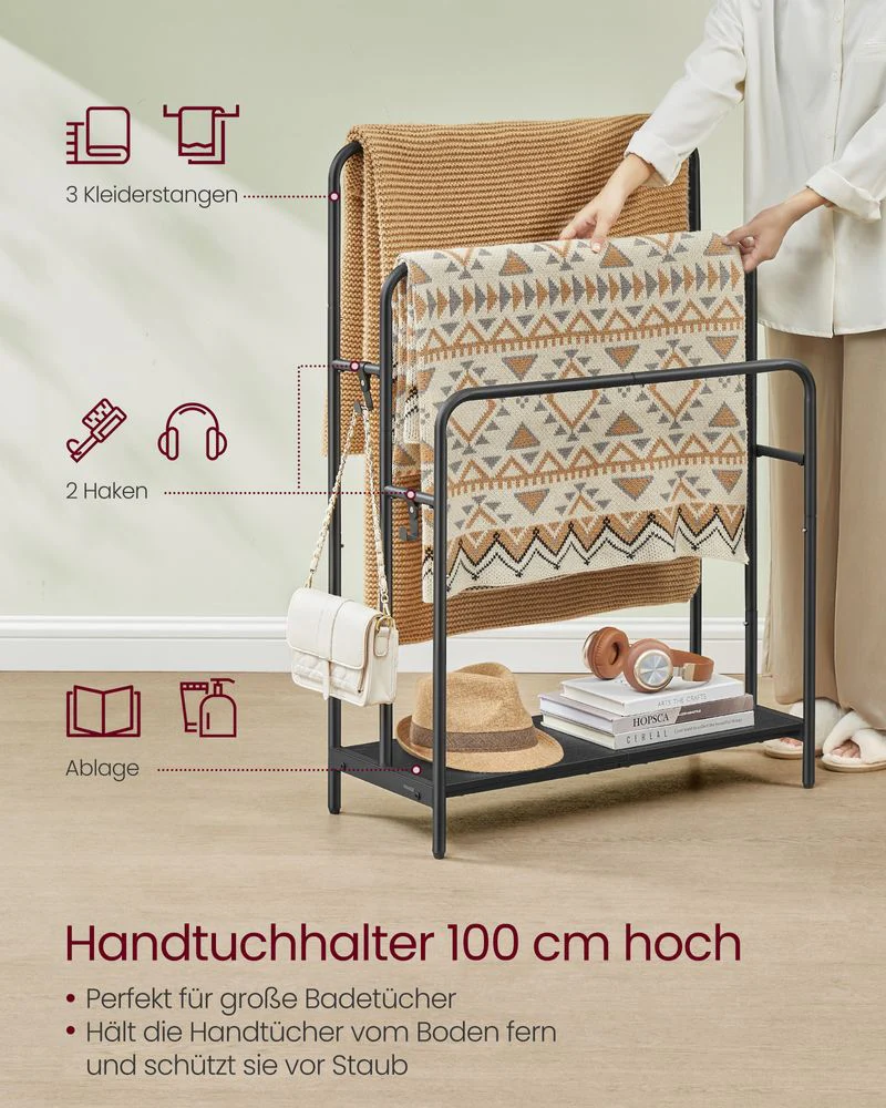 Vrijstaande Kledingrek met 3 Stangen en Legplank – Modern Ontwerp – Stabiel & Ruimtebesparend - Image 4