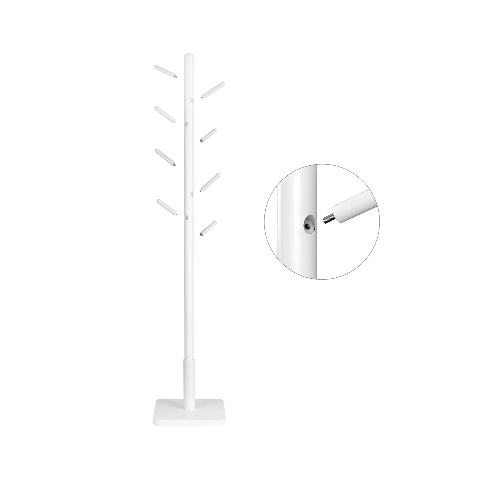 Vrijstaande Kapstok – Modern Design – 8 Haken – Massief Rubberhout – 30 x 30 x 175 cm – Wit - Image 5