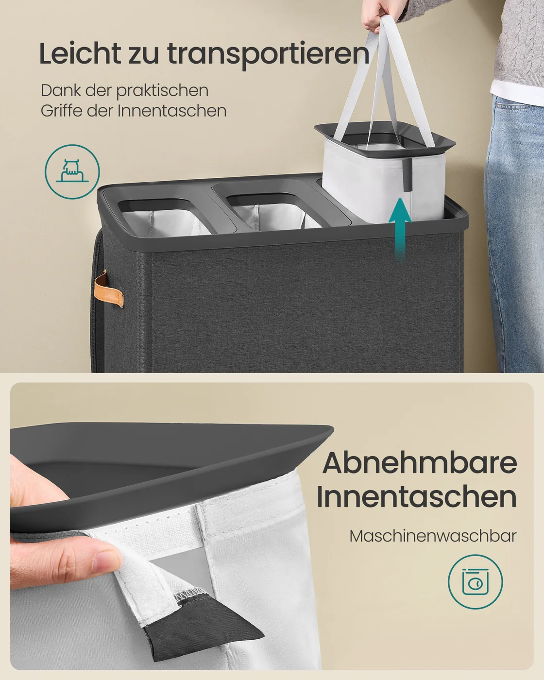 Wasmanden – 170 liter – 2 Compartimenten – met Deksel – Handgrepen - Image 4