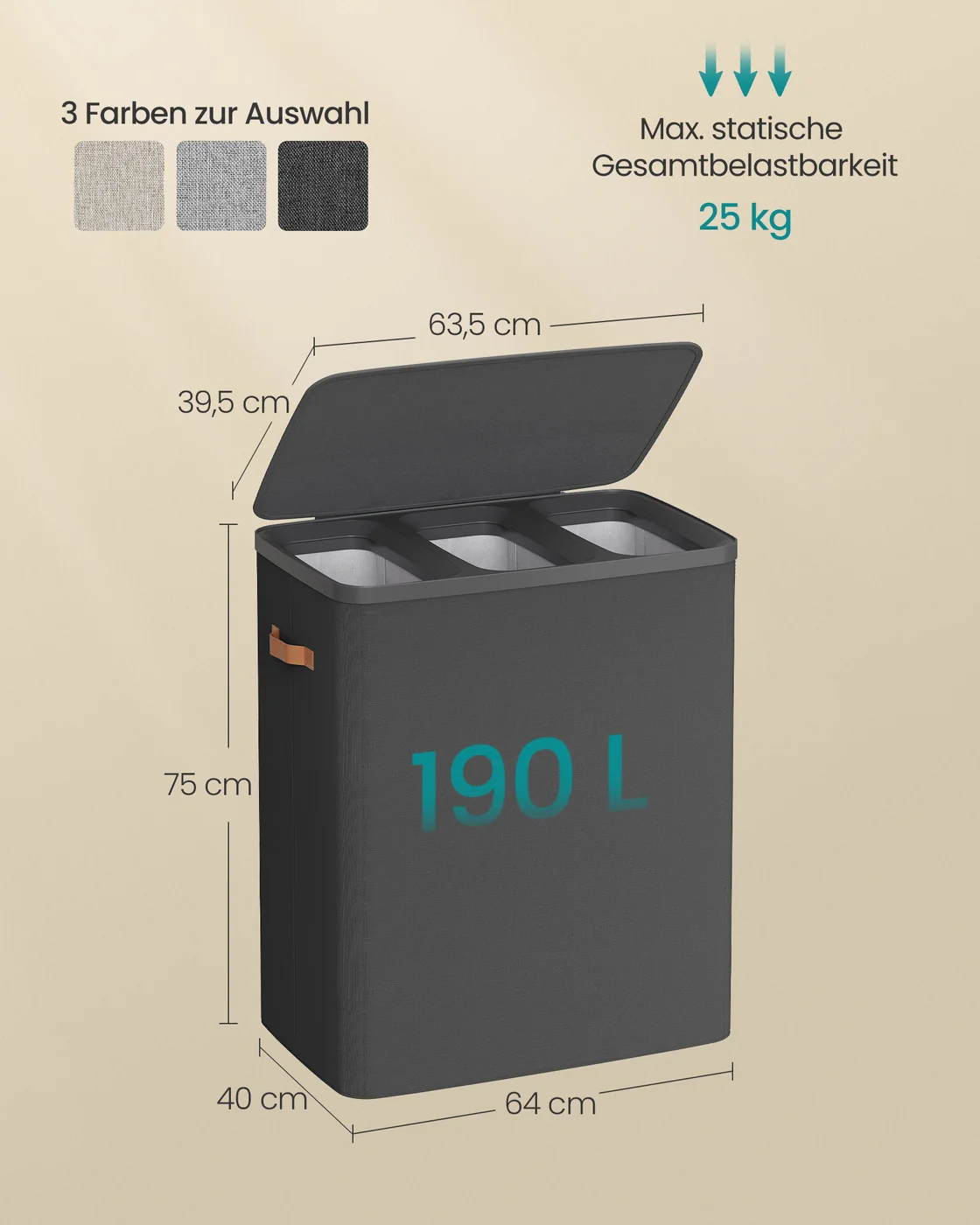 Wasmanden – 170 liter – 2 Compartimenten – met Deksel – Handgrepen - Image 5