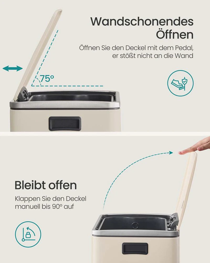Vuilnisbak met Pedaal – 50 Liter – Softclose Deksel – Uitneembare Binnenemmer – Inclusief 15 Zakken - Image 5