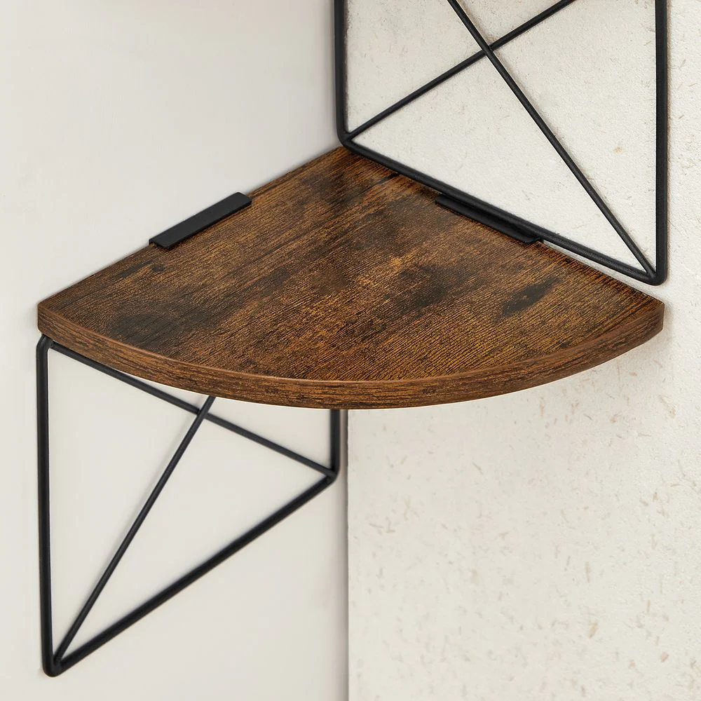 Wandgemonteerde Hoekplank – 5 Niveaus – Ziggzag Wandrek – 127,5 cm Hoog – Rustiek Bruin/Zwart – Ruimtebesparend - Image 3