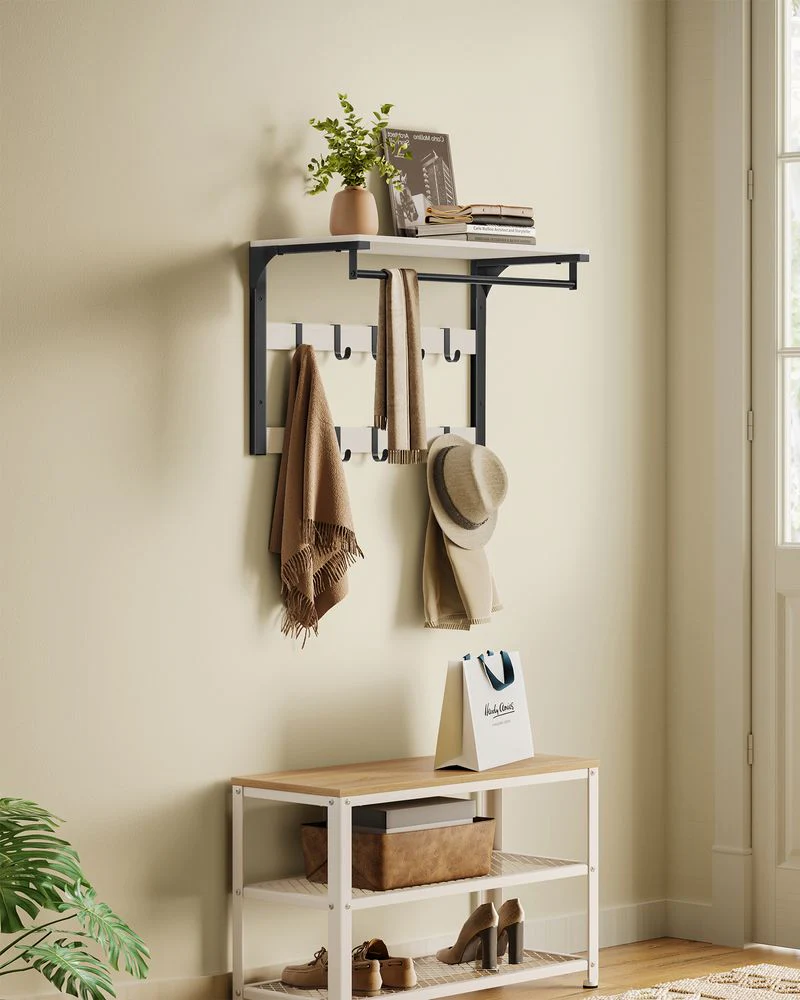 Wandkapstok – Industrieel Design – Met Legplank, Kledingstang en 10 Haken – Ruimtebesparend Wandrek - Image 10