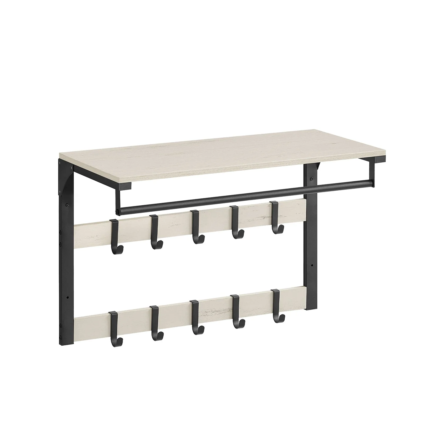 Wandkapstok – Industrieel Design – Met Legplank, Kledingstang en 10 Haken – Ruimtebesparend Wandrek - Image 4