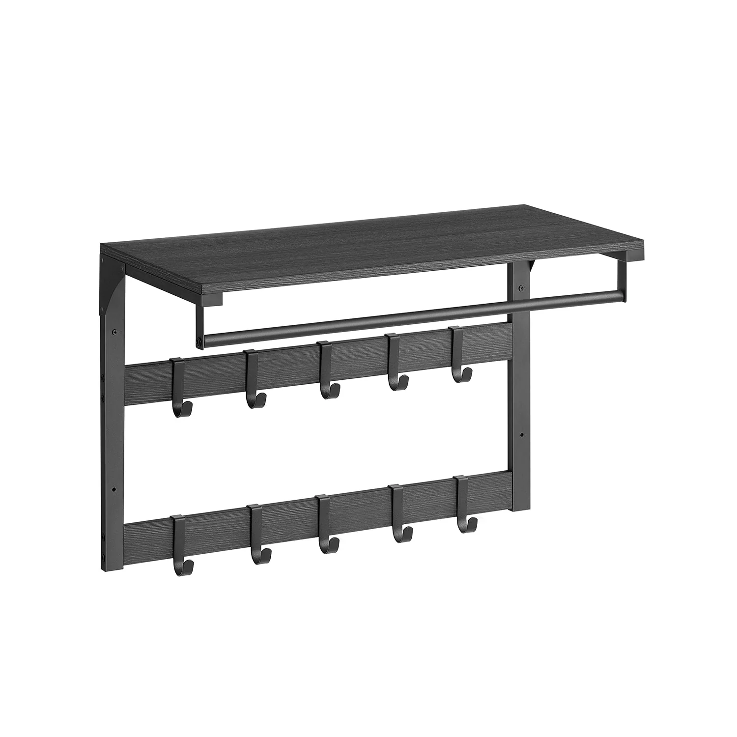 Wandkapstok – Industrieel Design – Met Legplank, Kledingstang en 10 Haken – Ruimtebesparend Wandrek - Image 5