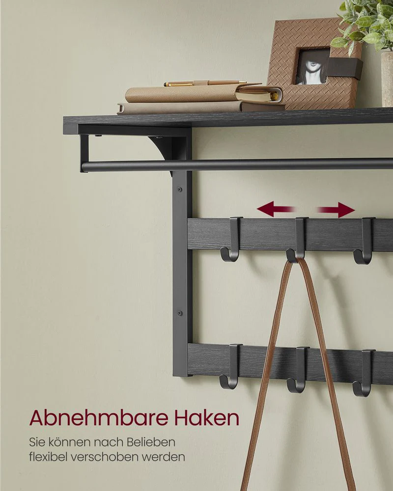 Wandkapstok – Industrieel Design – Met Legplank, Kledingstang en 10 Haken – Ruimtebesparend Wandrek - Image 7
