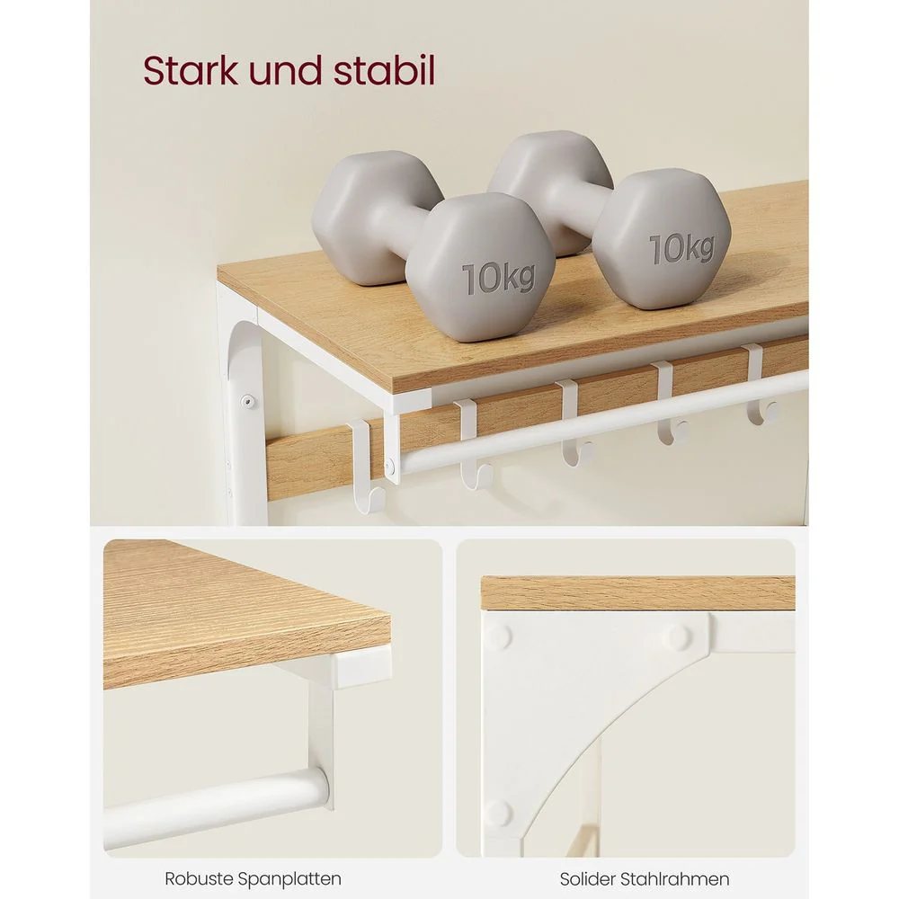 Wandkapstok – Industrieel Design – Met Legplank, Kledingstang en 10 Haken – Ruimtebesparend Wandrek - Image 8