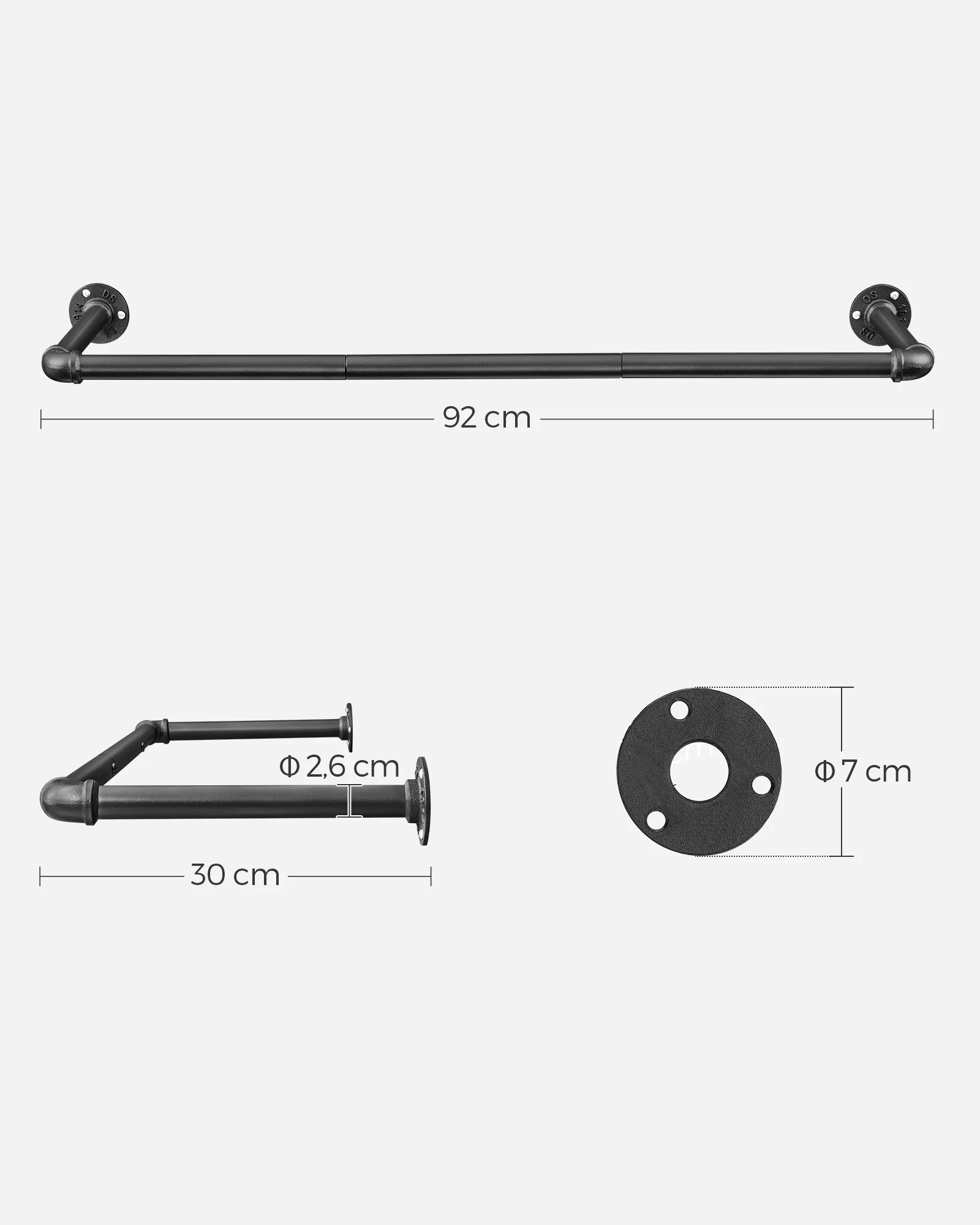 Wandkapstok Industrieel – Set van 2 Kledingrails – Zwarte Stalen Buizen - Image 5