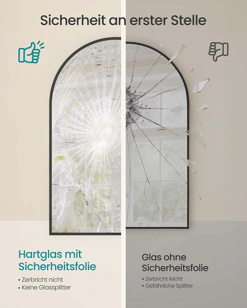 Wandspiegel Met Aluminium Frame – Ovaal Ontwerp – Breukbestendig Veiligheidsglas – 91 x 61 cm - Image 3
