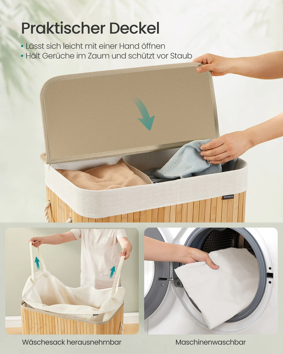 Wasmand – Bamboe – 2 Compartimenten – Opvouwbaar – 95 Liter - Image 2