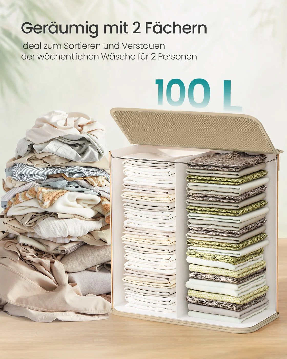 Wasmand – Bamboe – 2 Compartimenten – Opvouwbaar – 95 Liter - Image 3
