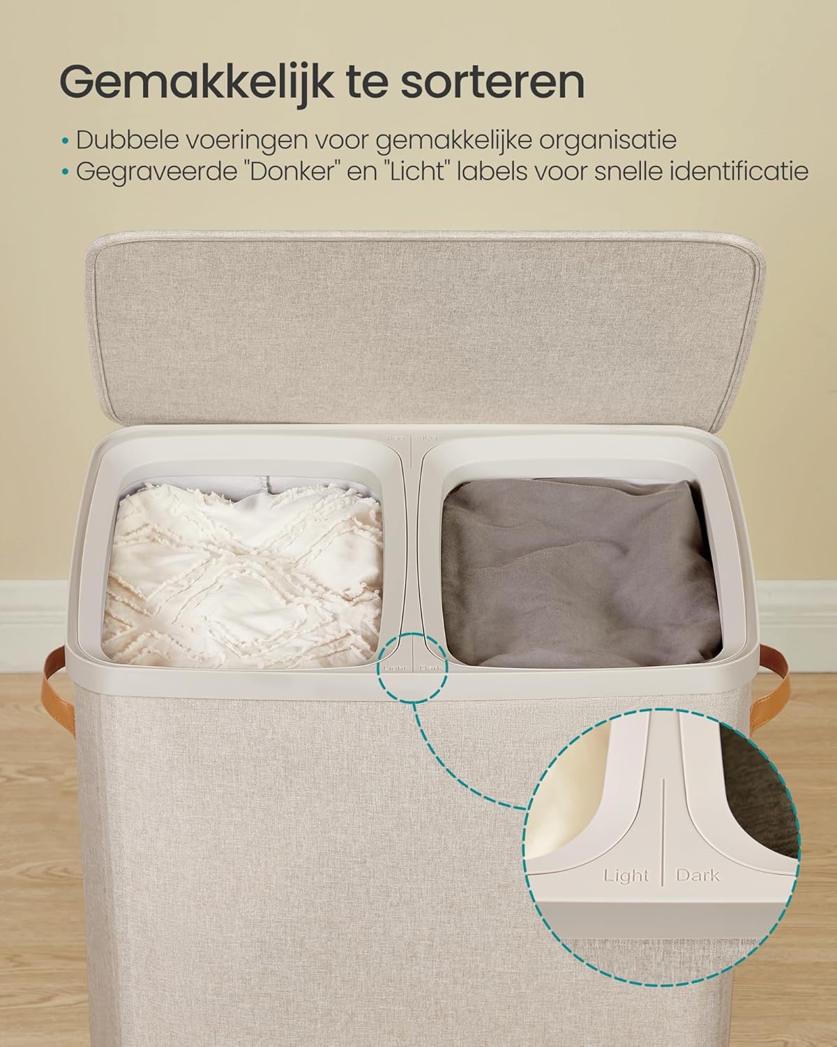 Wasmand met 2 Compartimenten – 170 Liter – Met Deksel en Handgrepen - Image 5