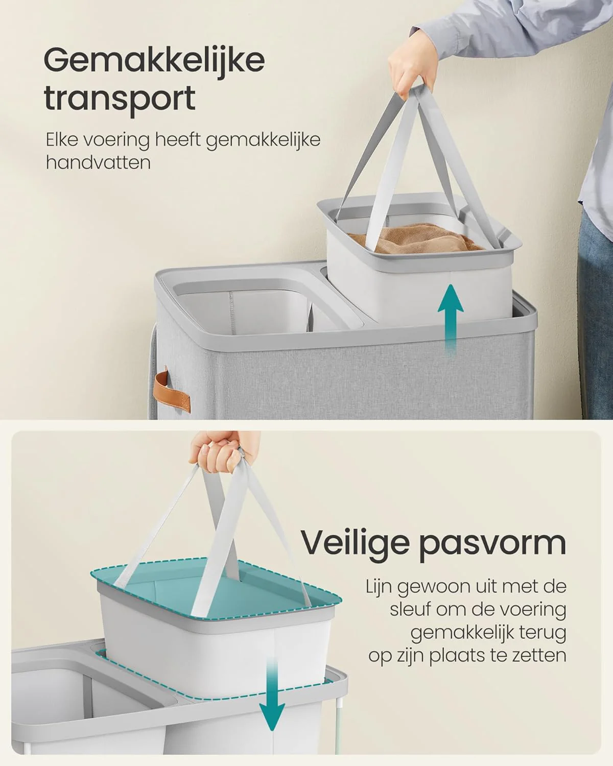 Wasmand met 2 Compartimenten – 170 Liter – Met Deksel en Handgrepen - Image 7