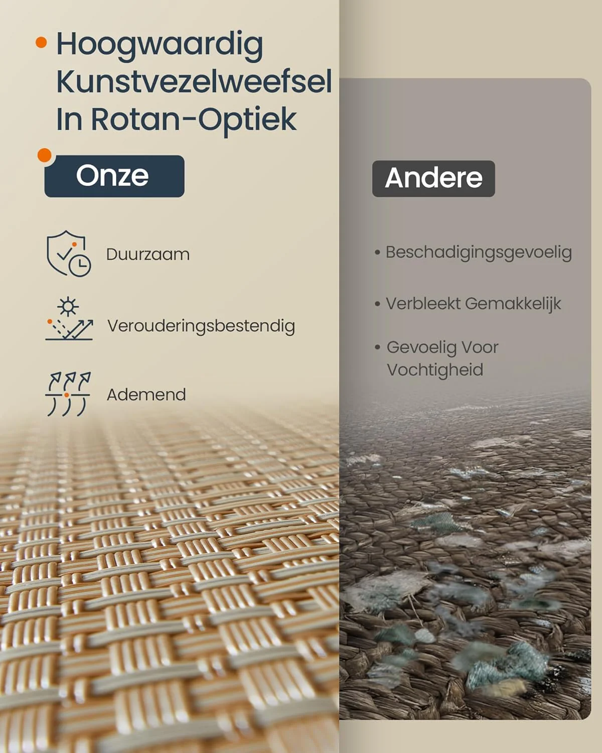 Wasmand met 3 Compartimenten – 140 L – Met Wielen, Deksel en Uitneembare Waszak – Rotan Look – Natuurlijk Beige - Image 3