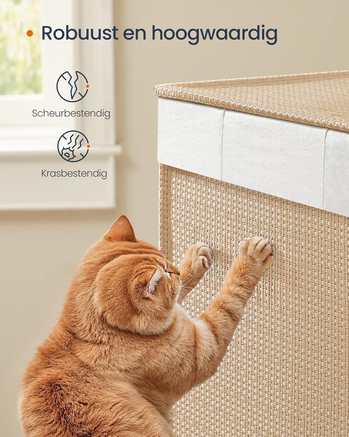 Wasmand met 3 Compartimenten – 140 L – Met Wielen, Deksel en Uitneembare Waszak – Rotan Look – Natuurlijk Beige - Image 4