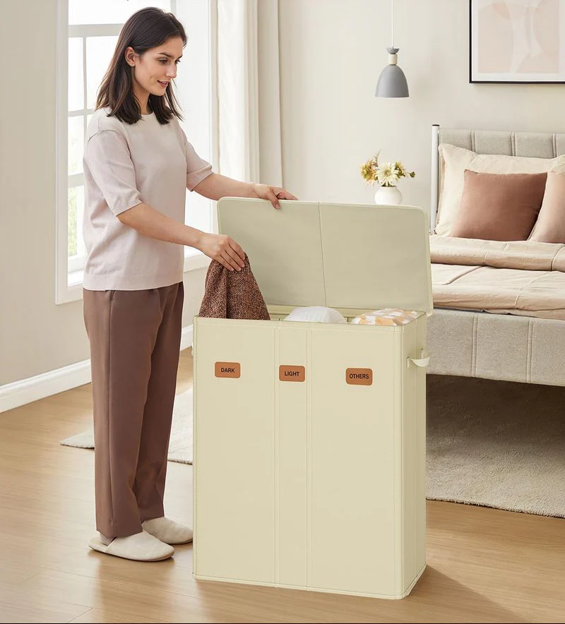 Wasmand met 3 Compartimenten – 160L/210L – Uitneembare Binnenzak – Met Deksel - Image 6