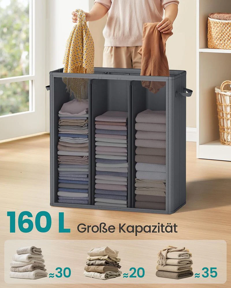 Wasmand met 3 Compartimenten – 160L/210L – Uitneembare Binnenzak – Met Deksel - Image 7