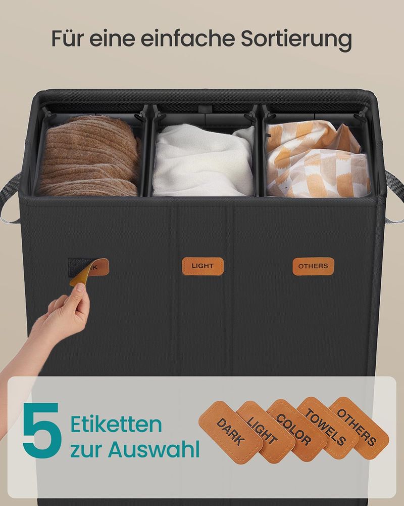 Wasmand met 3 Compartimenten – 160L/210L – Uitneembare Binnenzak – Met Deksel - Image 9