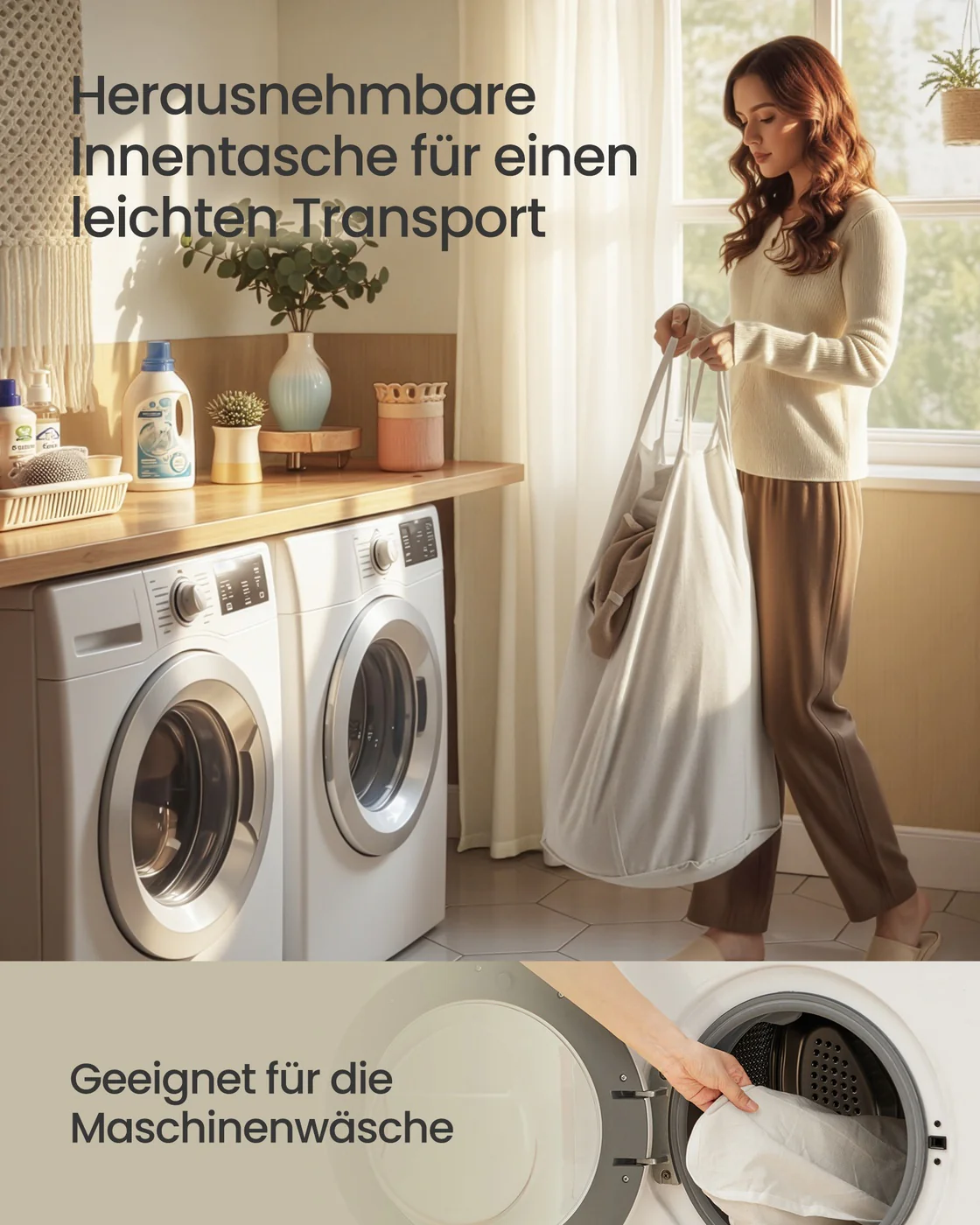 Wasmand – Bamboe – Rechthoekig – Opvouwbaar – 60 Liter – Uitneembare Waszak - Image 3