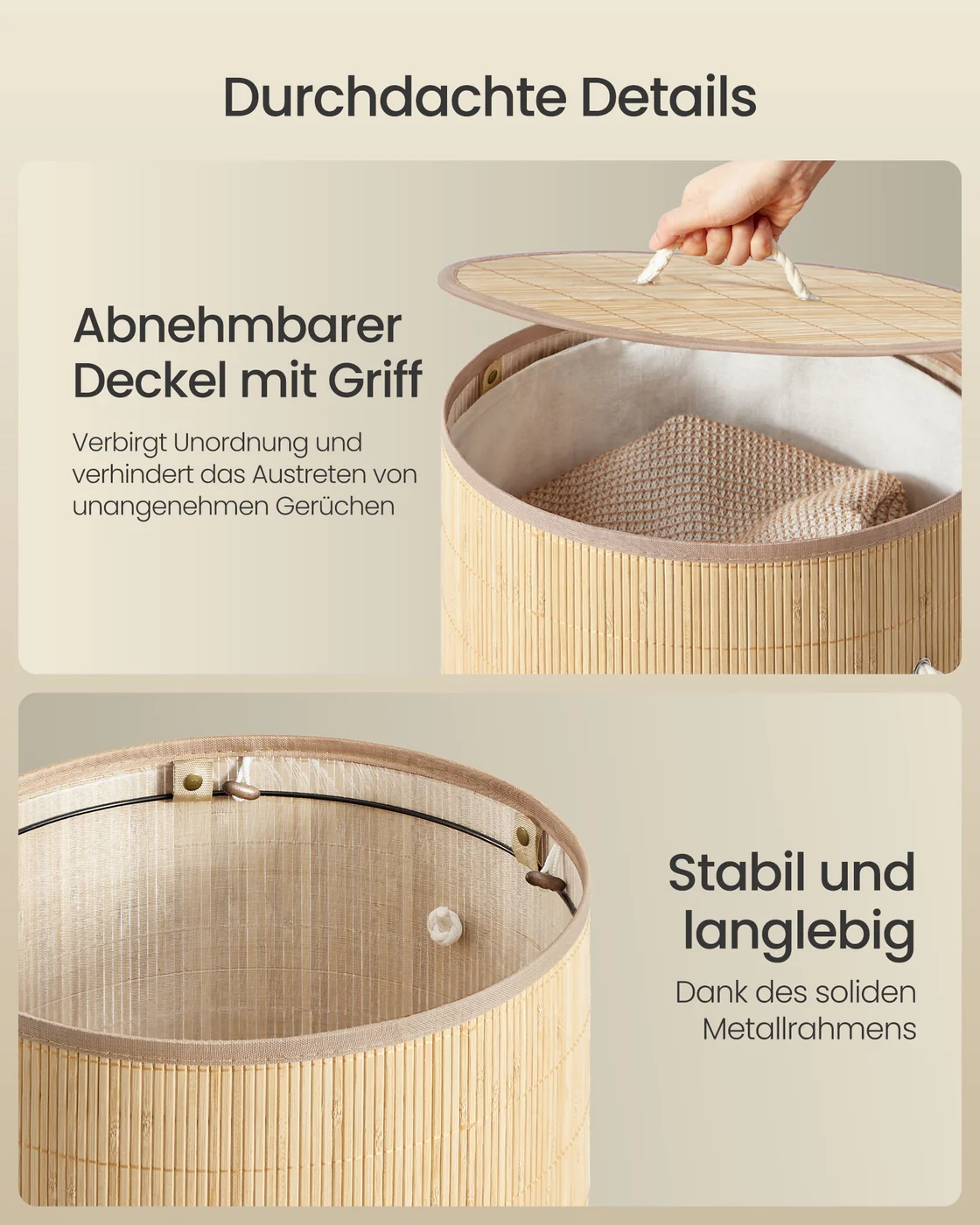 Wasmand – Bamboe – Rechthoekig – Opvouwbaar – 60 Liter – Uitneembare Waszak - Image 4